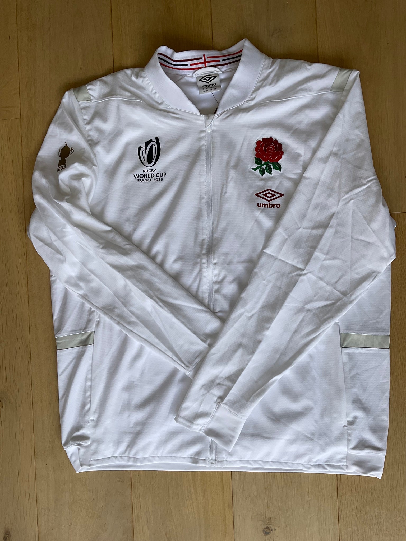 England Anthem Jacket Rugby World Cup 2023 White with Red Rose In My Locker