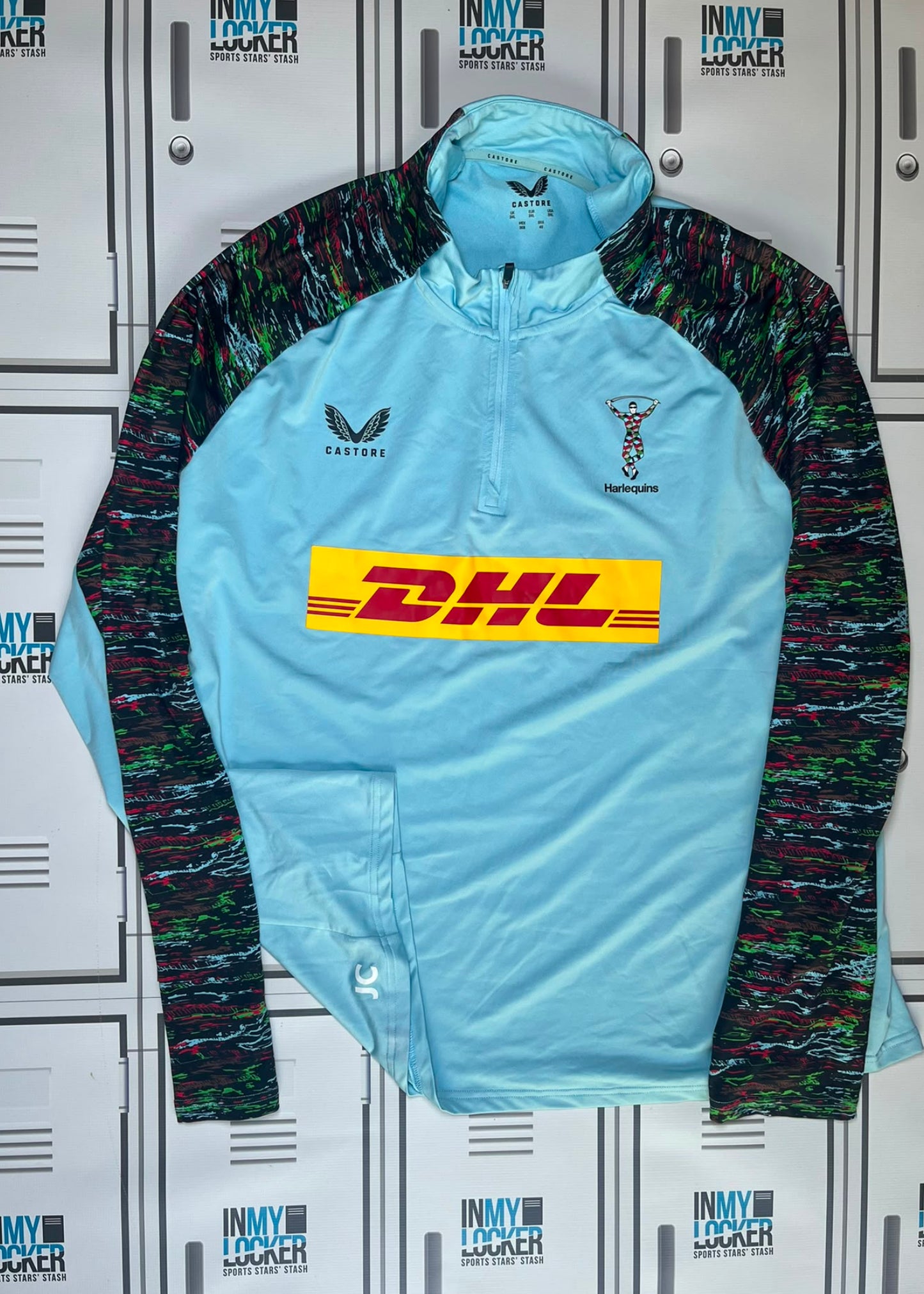 James Chisholm - Harlequins Rugby Castore 1/4 Zip Long Sleeve Training Top Initialled JC [Light Blue]