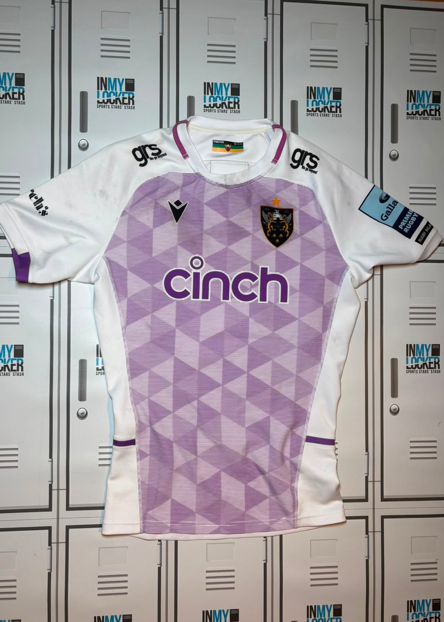 James Ramm - Northampton Saints Macron Match Shirt Named RAMM and Numbered 14 [White and Purple]