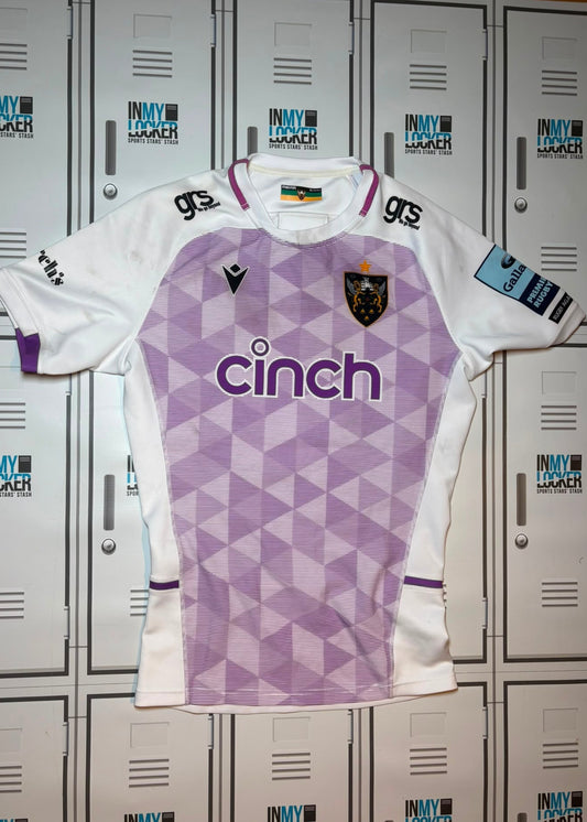 James Ramm - Northampton Saints Macron Match Shirt Named RAMM and Numbered 14 [White and Purple]