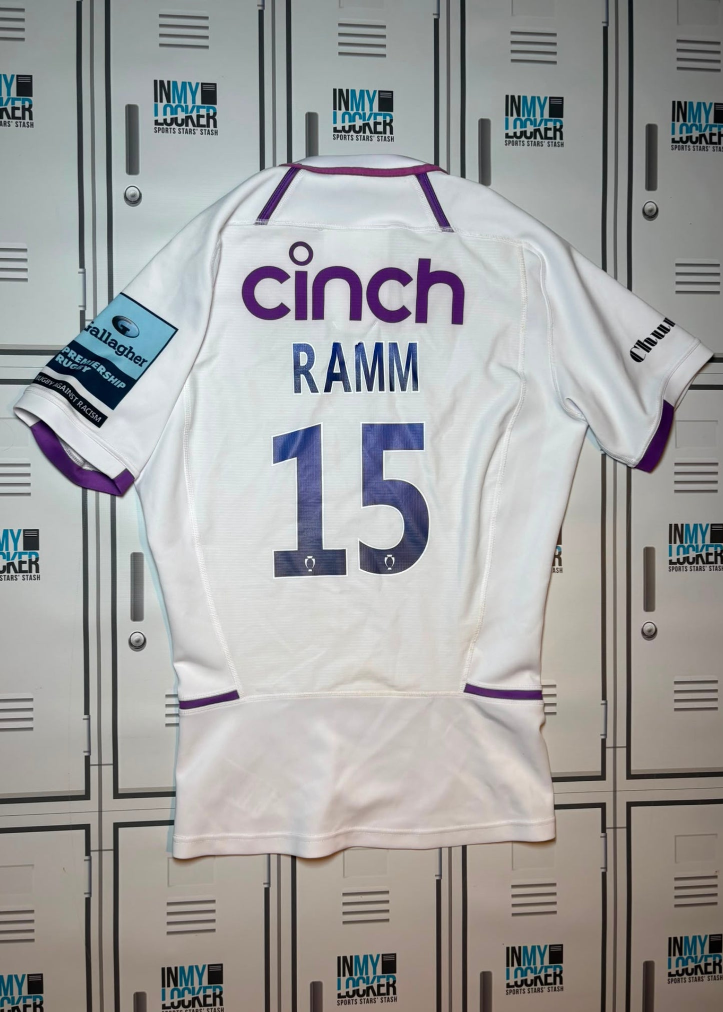 James Ramm - Northampton Saints Macron Match Shirt Named RAMM and Numbered 15 [White and Purple]