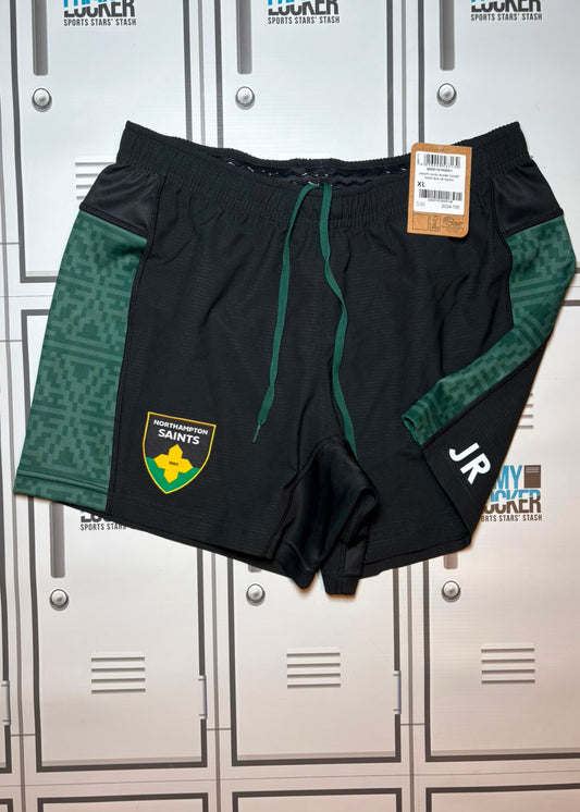 James Ramm - Northampton Saints Macron Training Shorts Initialled JR [Black and Green]