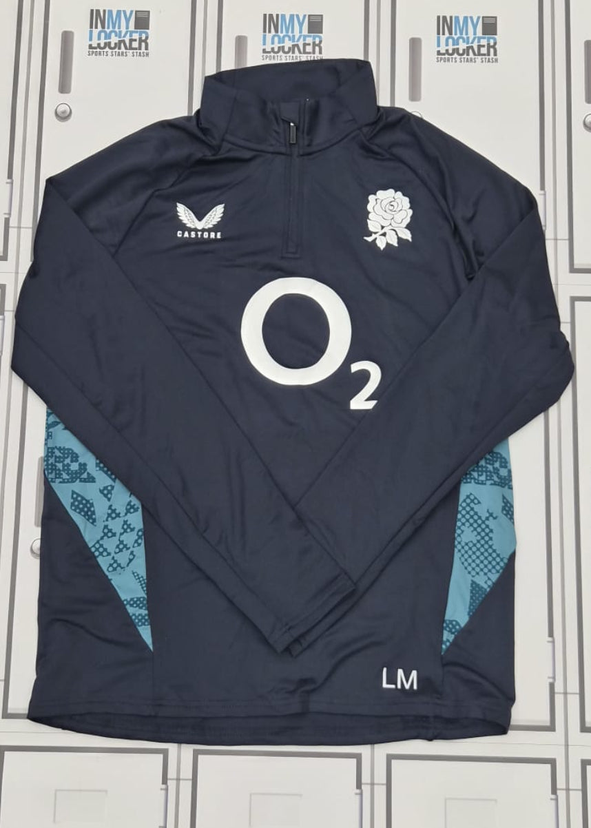 Lou Meadows - England Rugby Castore Mid Layer 1/4 Zip Top Initialled LM [Navy]