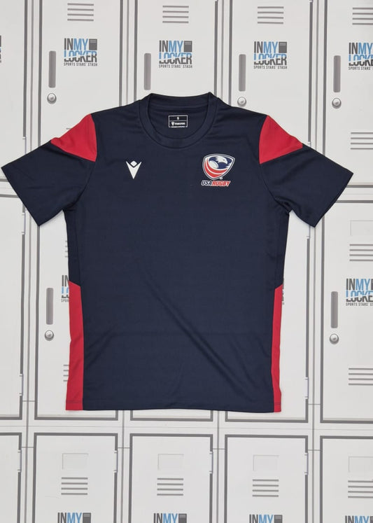 Lou Meadows - USA Rugby Macron Gym T-Shirt [Navy and Red]