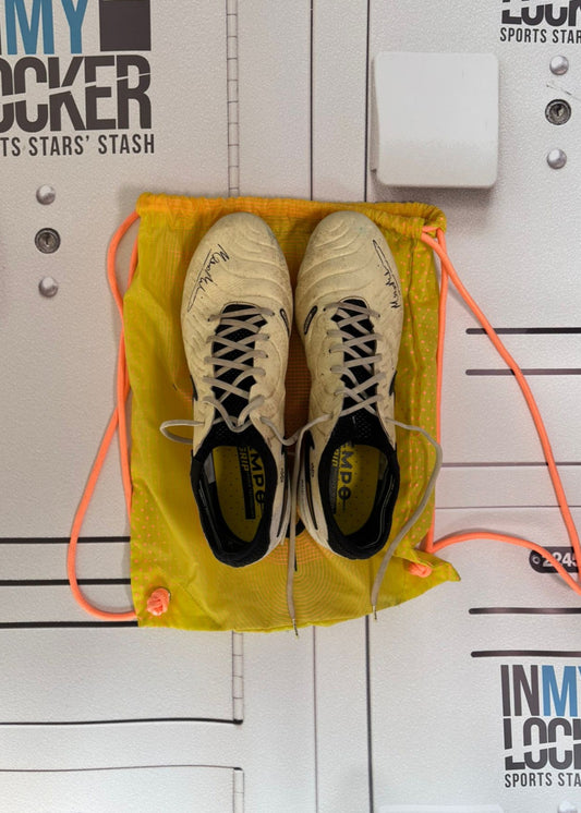 Max Malins - Signed Match-Worn Nike Tiempo Rugby Boots [White, Black & Gold]
