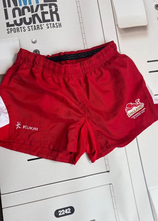 Marcus Watson - England Sevens Commonwealth Games 2014 Match Shorts [Red & White]