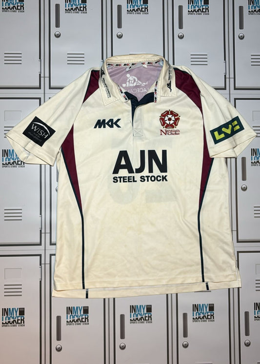 Northamptonshire County Cricket Button Playing Shirt Named EVANS [White]