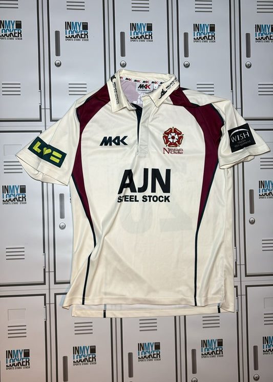 Northamptonshire County Cricket Button Playing Shirt Named SPRIEGEL [White]
