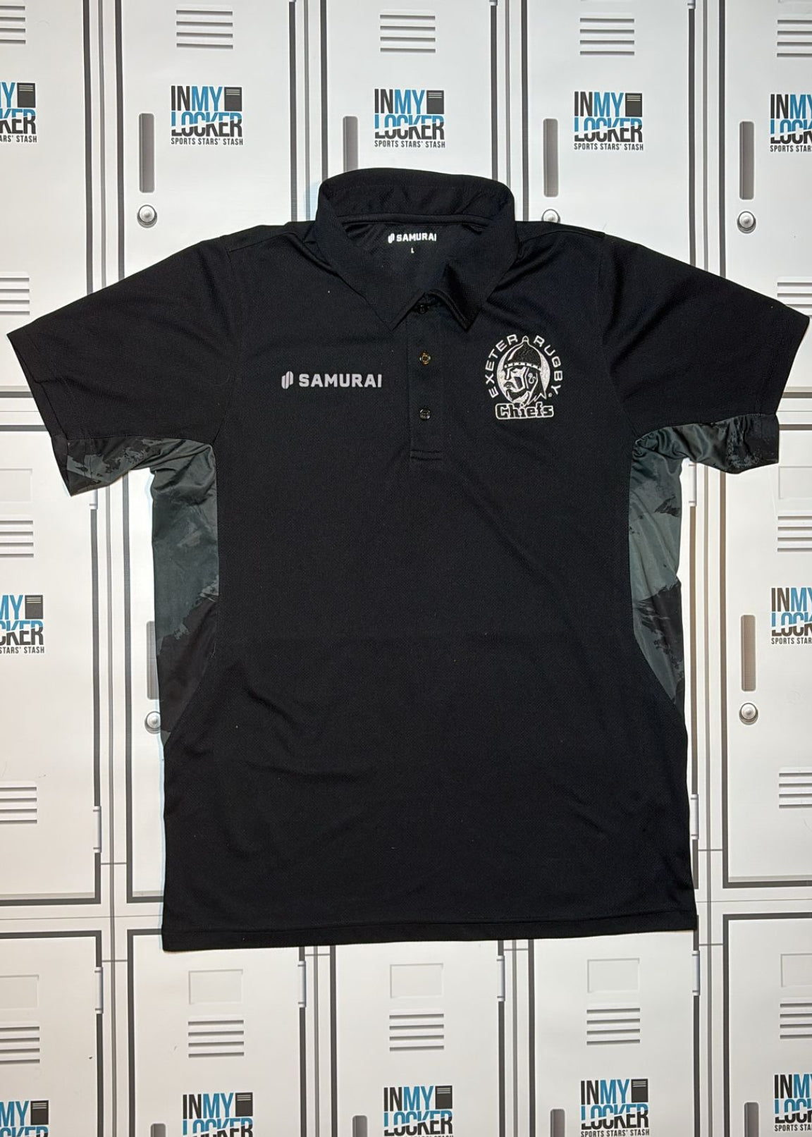Olly Woodburn- Exeter Chiefs Rugby Samurai Technical Polo Shirt [Black and Grey]