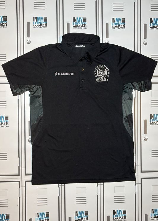 Olly Woodburn- Exeter Chiefs Rugby Samurai Technical Polo Shirt [Black and Grey]