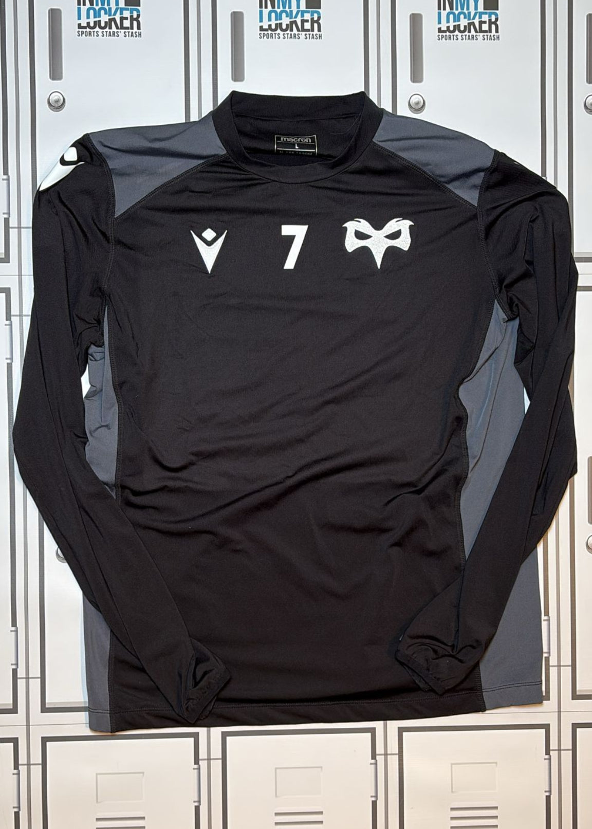 Ospreys Rugby - Macron Club Long Sleeve Training Top Numbered 7 [Black and Grey]