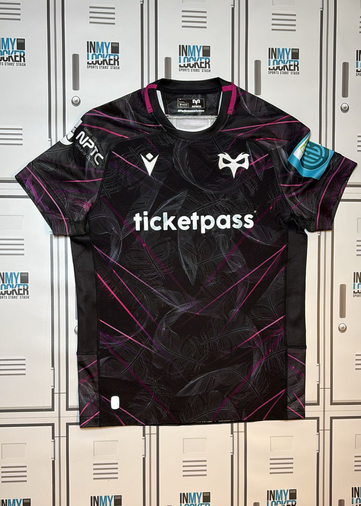 Ospreys Rugby - Macron Club Match Shirt Numbered 11 [Black and Pink]