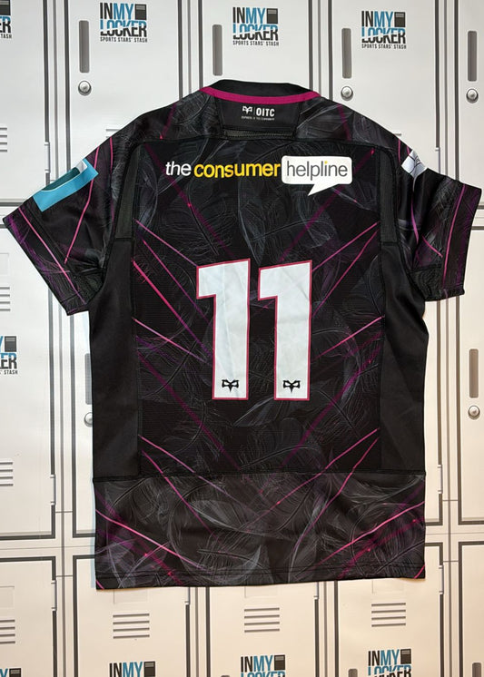 Ospreys Rugby - Macron Club Match Shirt Numbered 11 [Black and Pink]
