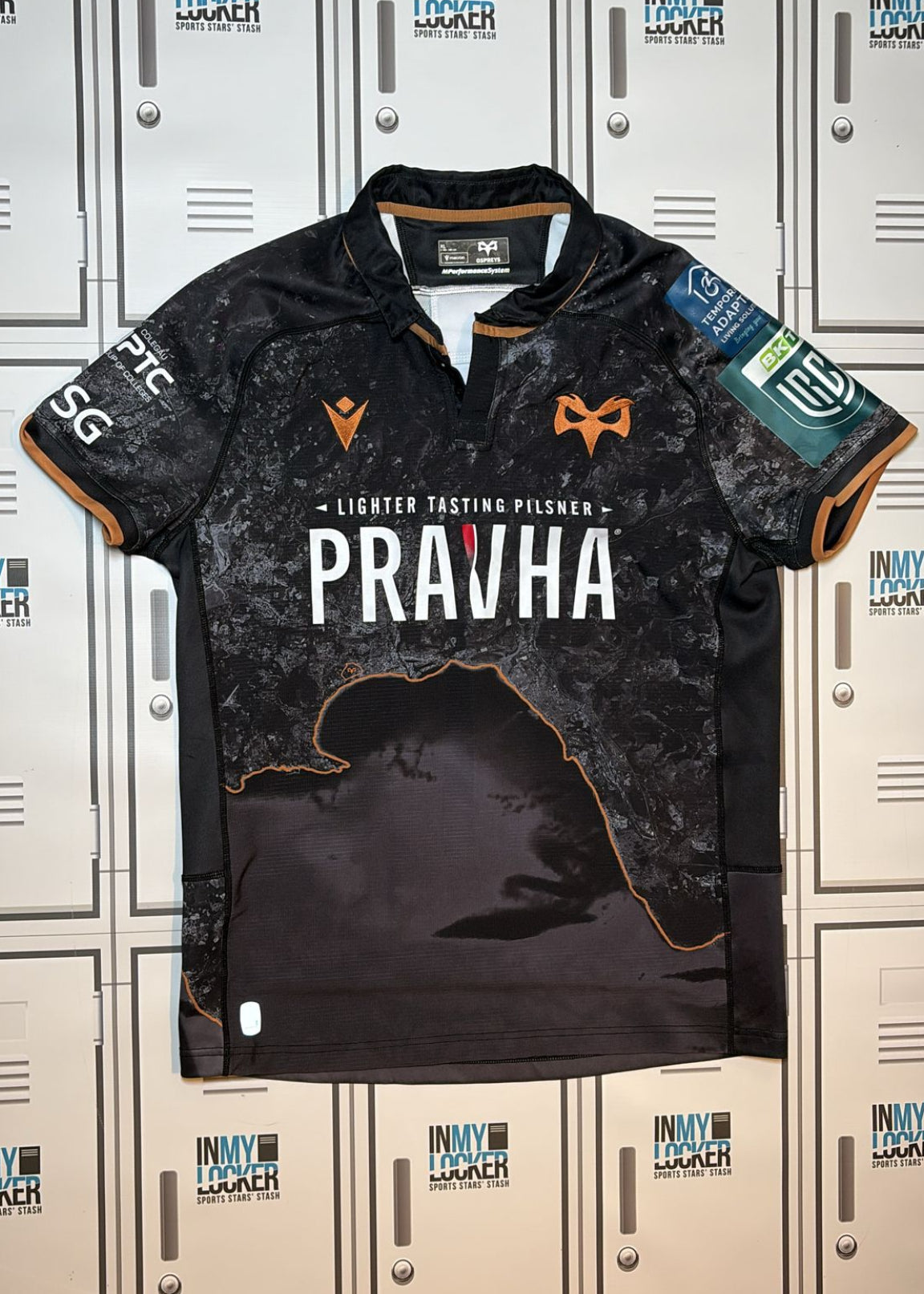 Ospreys Rugby - Macron Club Match Shirt Numbered 16 [Black and Brown]