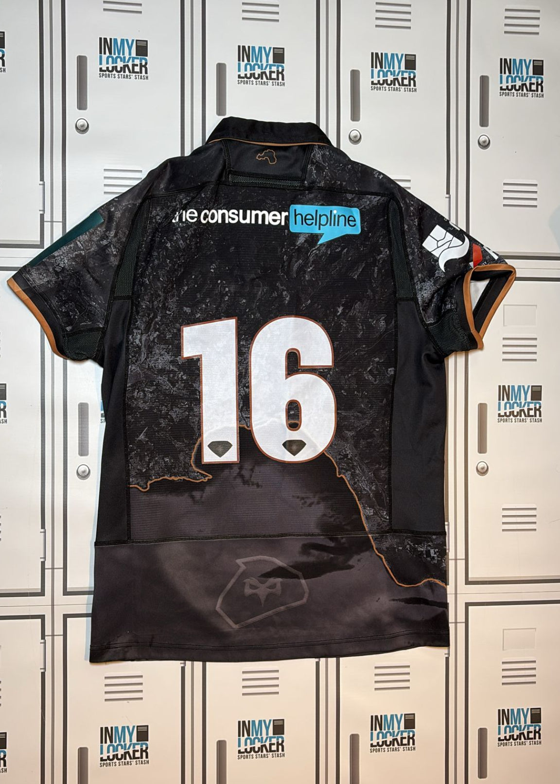 Ospreys Rugby - Macron Club Match Shirt Numbered 16 [Black and Brown]