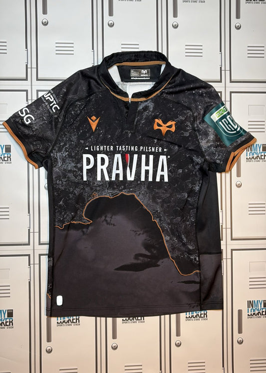 Ospreys Rugby - Macron Club Match Shirt Numbered 20 [Black and Brown]