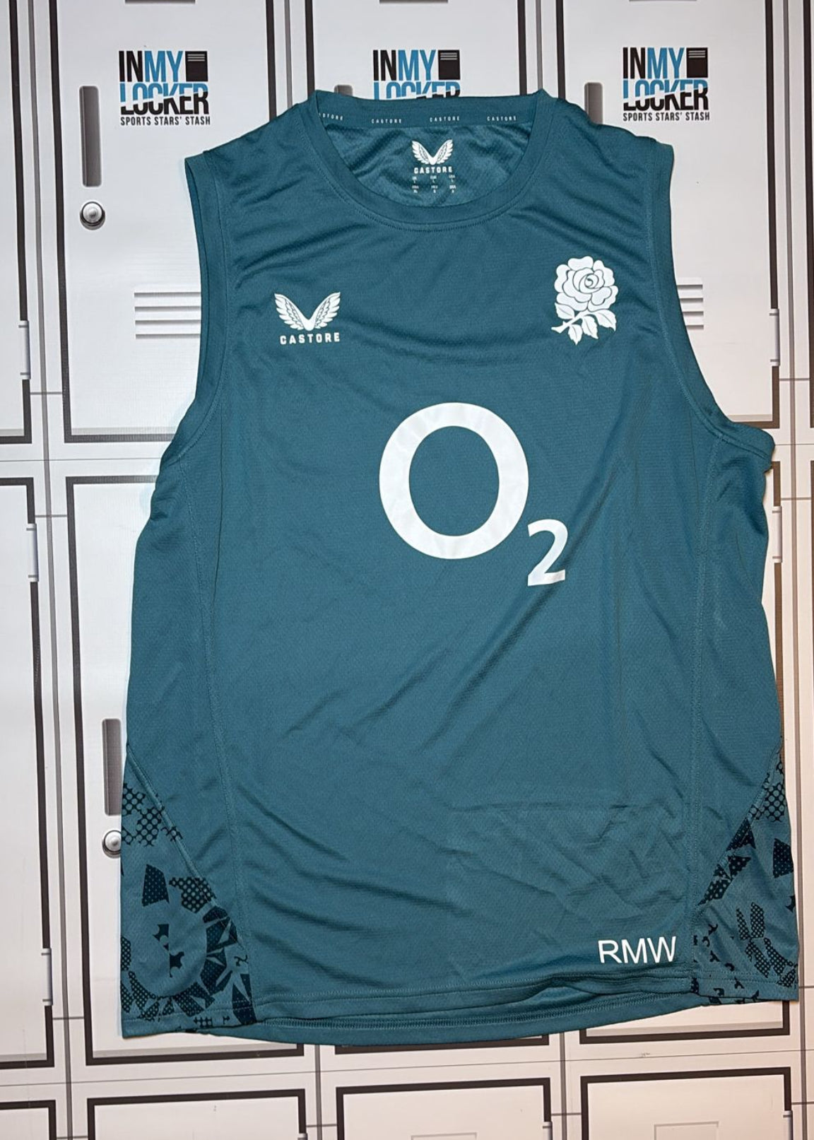 Rekeiti Ma’asi White - England Rugby Castore Gym Vest Initialled RMW [Green]