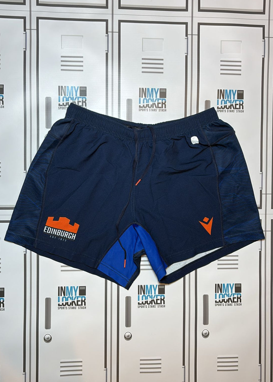 Robin Hislop - Edinburgh Rugby Macron Training Shorts Initialled RH [Navy and Blue]