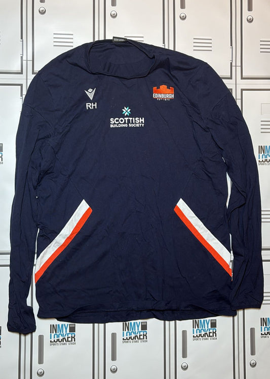 Robin Hislop - Edinburgh Rugby Long Sleeve Leisure T-Shirt  Initialled RH [Navy and White]