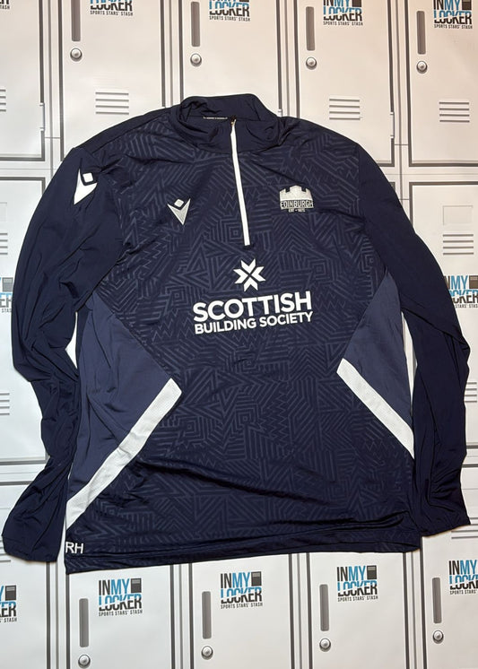 Robin Hislop - Edinburgh Rugby Macron 1/4 Zip Long Sleeve Training Top Initialled RH [Navy and White]