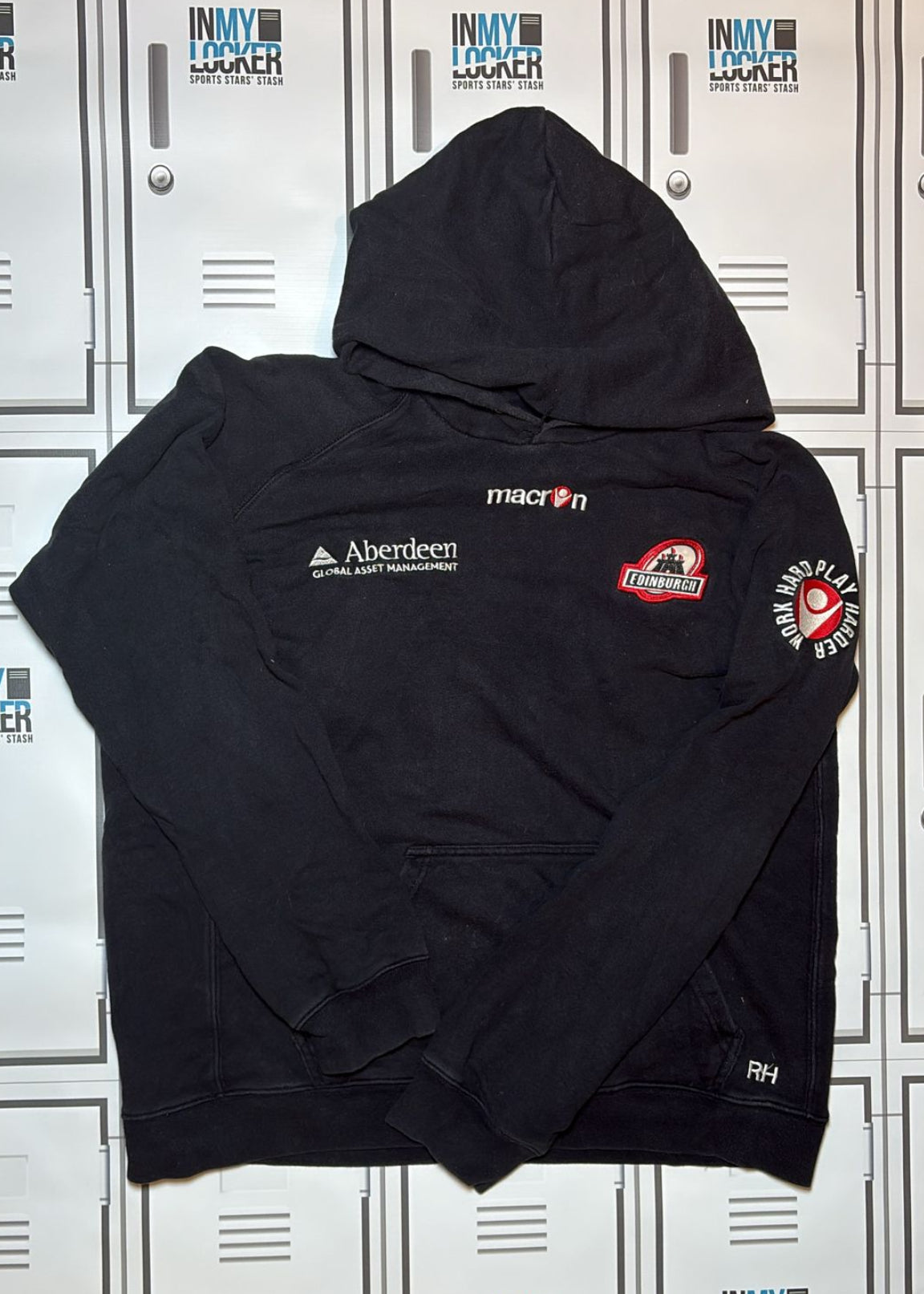 Robin Hislop - Edinburgh Rugby Macron Casual Hoodie Initialled RH [Black]
