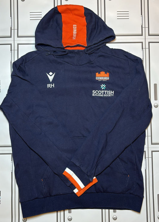 Robin Hislop - Edinburgh Rugby Macron Casual Hoodie Initialled RH [Navy and Orange]