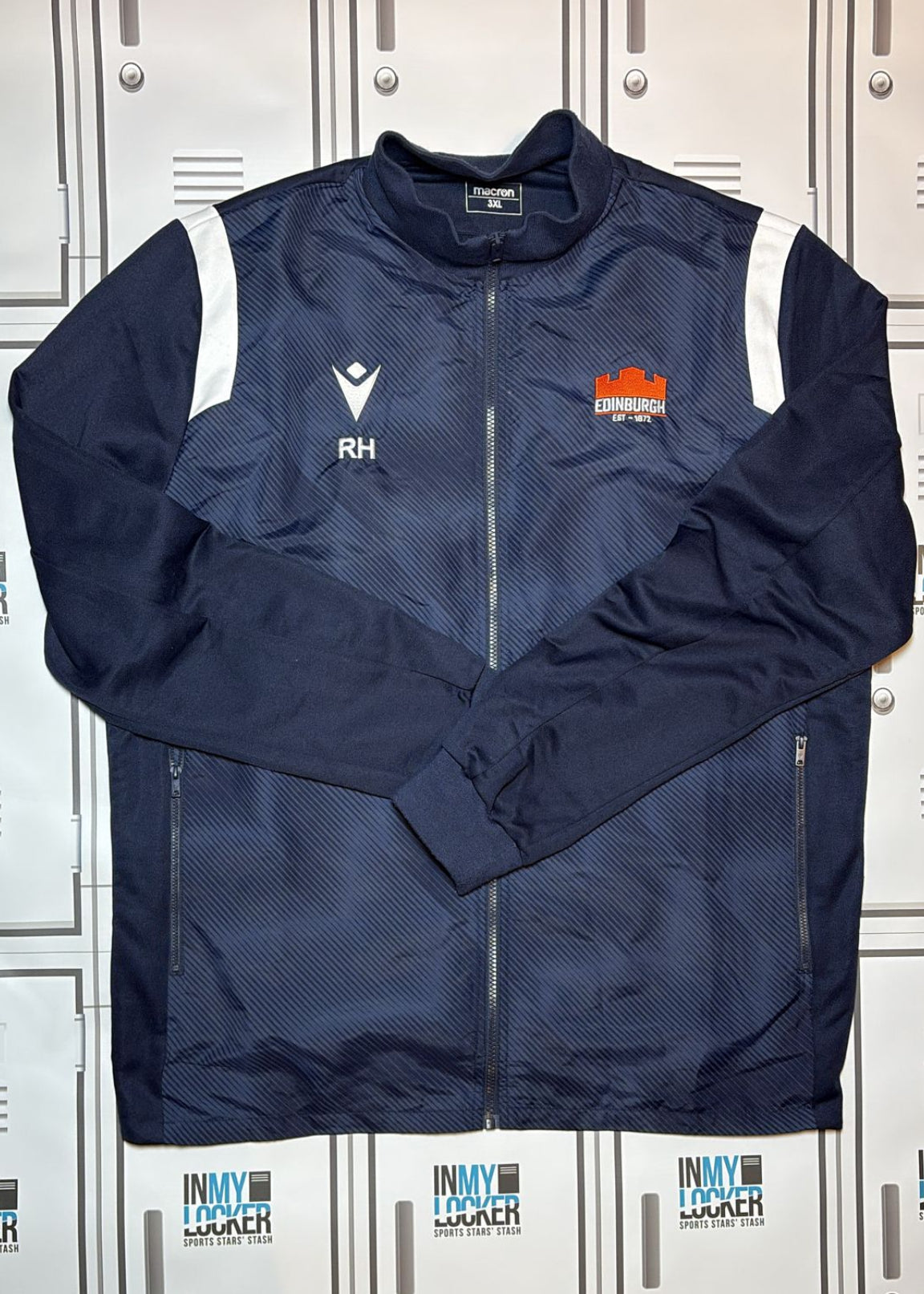 Robin Hislop - Edinburgh Rugby Macron Full Zip Jacket Initialled RH [Navy]
