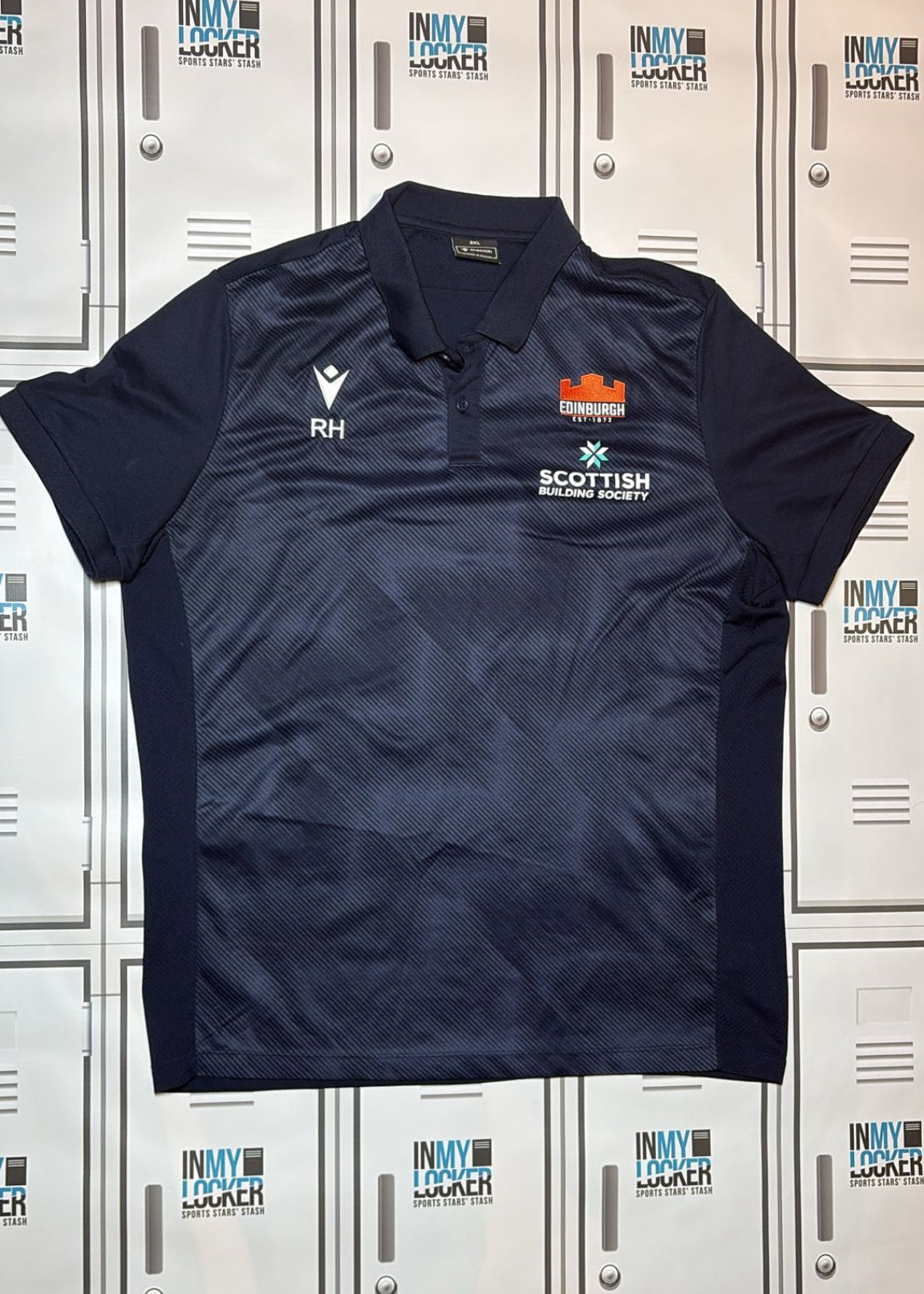 Robin Hislop - Edinburgh Rugby Macron Gym Polo Shirt Initalled RH [Navy]