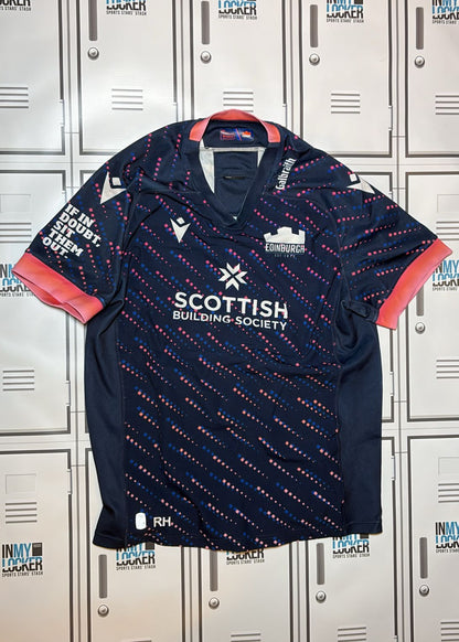Robin Hislop - Edinburgh Rugby Macron Match Shirt Initialled RH [Navy and Pink]