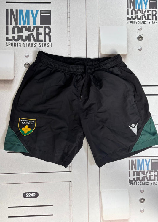 Tom Seabrook - Northampton Saints Initialled Gym Shorts  [Black & Green]