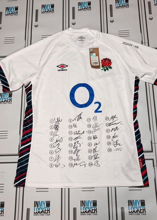 Theo Dan - England Rugby 2024/25 Umbro Shirt Signed and Numbered 416 [White]