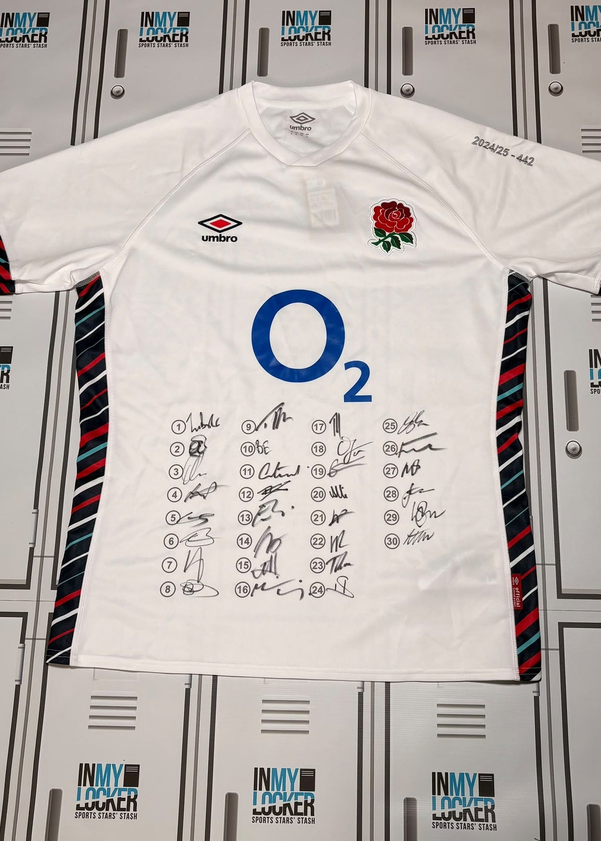 Theo Dan - England Rugby 2024/25 Umbro Shirt Signed and Numbered 442 [White]