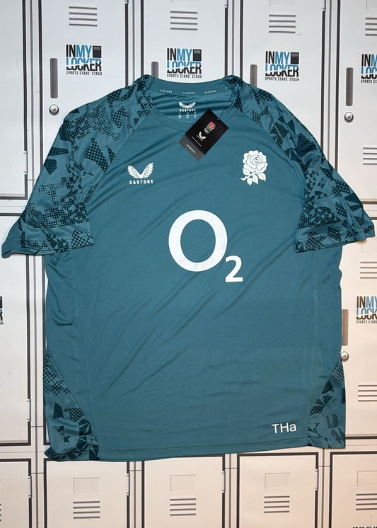 Tom Harrison - England Rugby Castore Gym T-Shirt Initialled THa [Green]