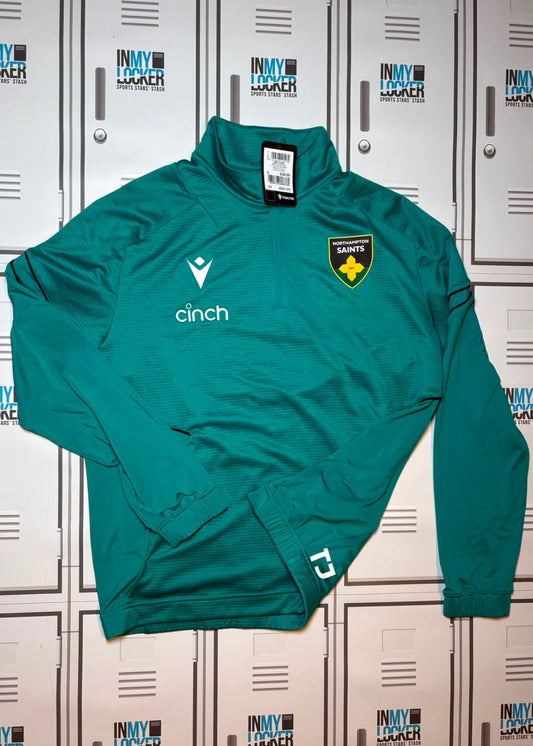 Tom James - Northampton Saints Macron 1/4 Zip Training Top Initialled TJ [Green]