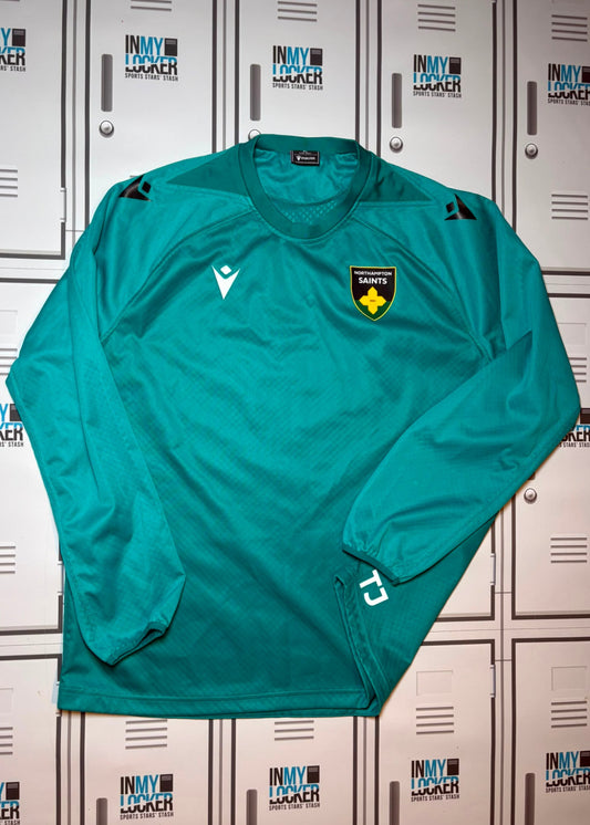 Tom James - Northampton Saints Macron Contact Drill Top Initialled TJ [Green]