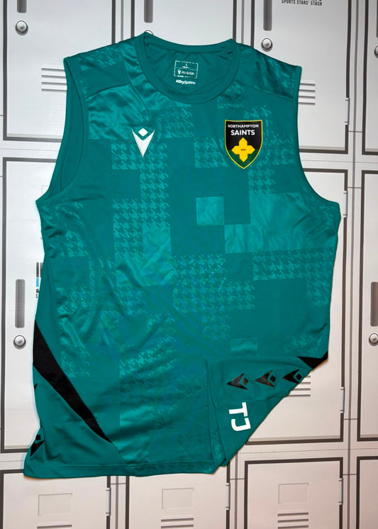 Tom James - Northampton Saints Macron Gym Vest Initialled TJ [Green]