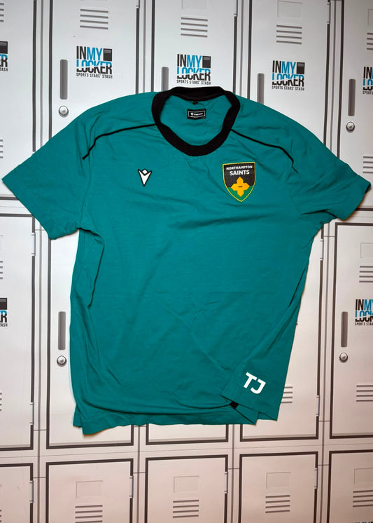 Tom James - Northampton Saints Macron Leisure T-Shirt Initialled TJ [Green]