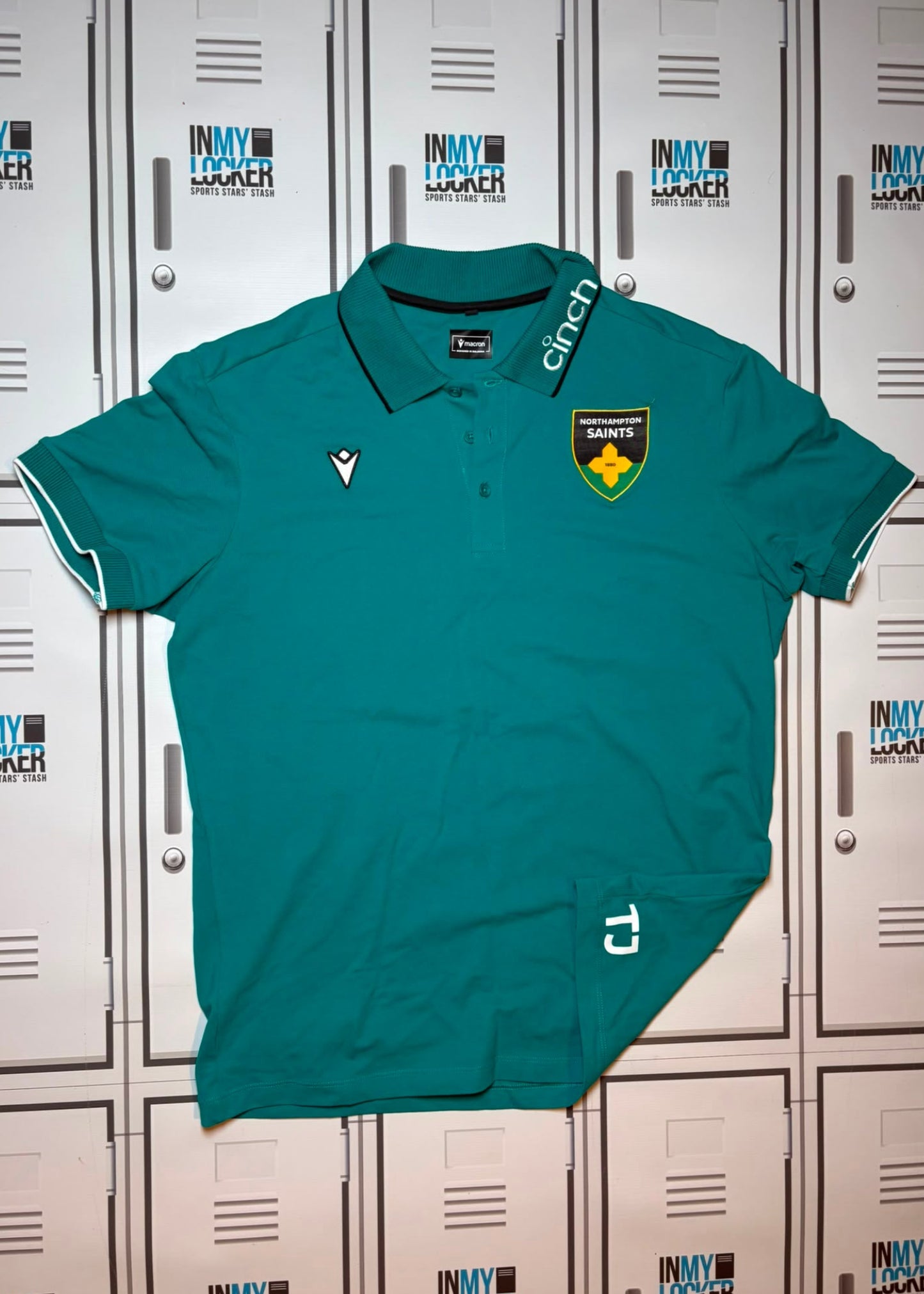 Tom James - Northampton Saints Macron Polo Shirt Initialled TJ [Green]