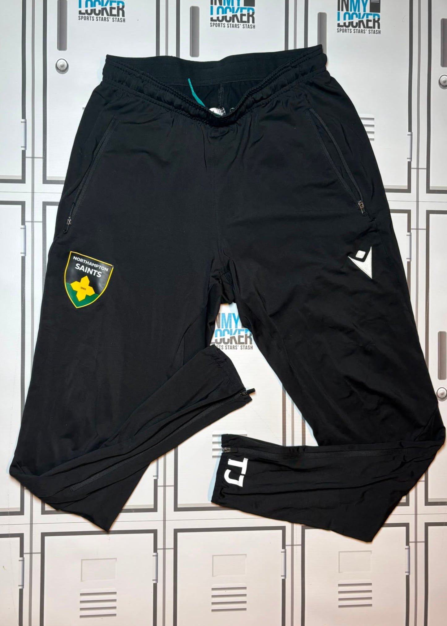 Tom James - Northampton Saints Macron Training Bottoms Initialled TJ [Black]