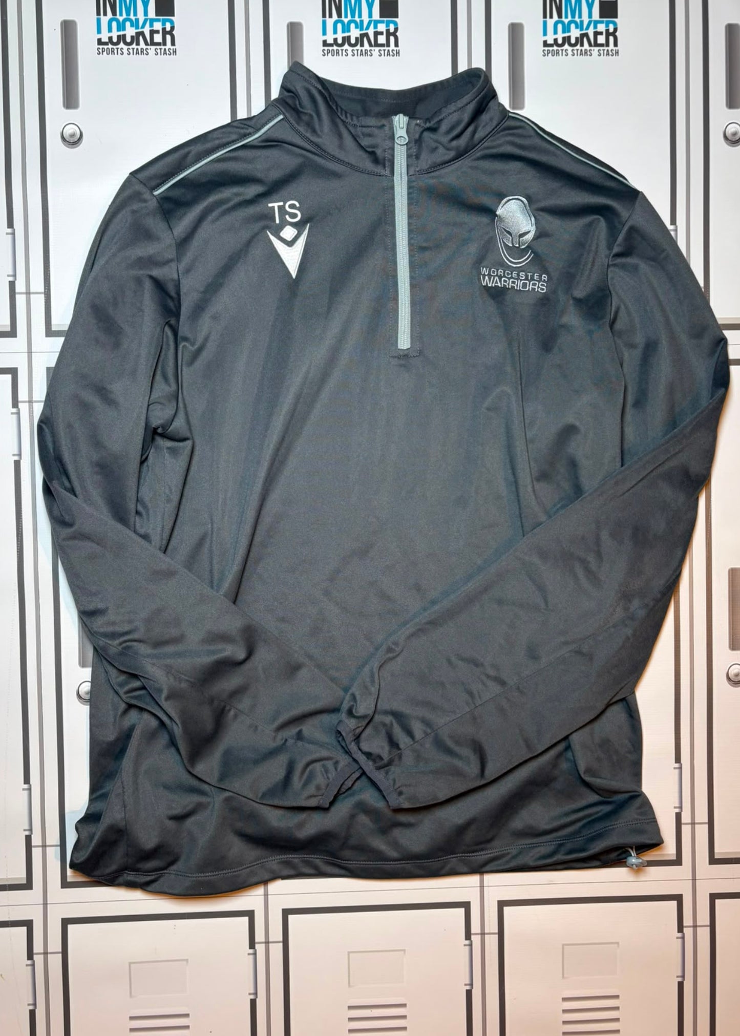 Tom Seabrook - Worcester Warriors Macron 1/4 Zip Fleece Jacket Initialled TS [Grey]