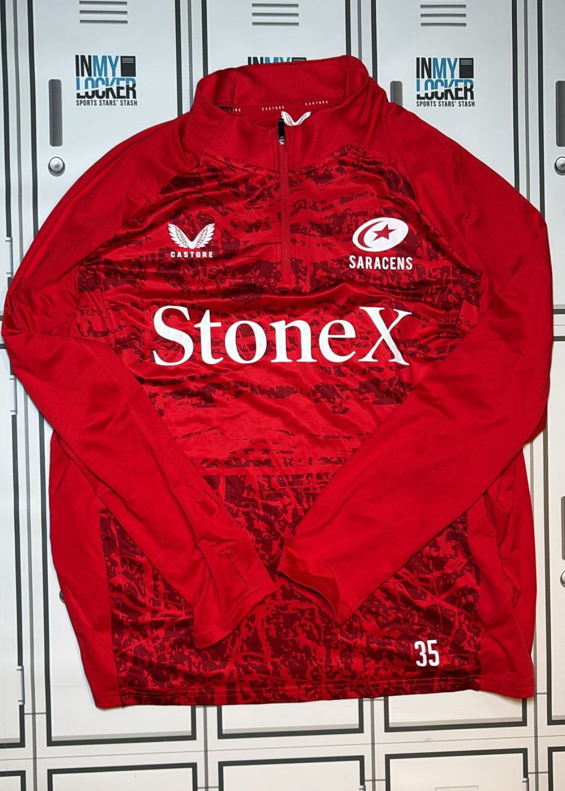 Tom Willis - Saracens Castore 1/4 Zip Training Top Numbered 35 [Red]