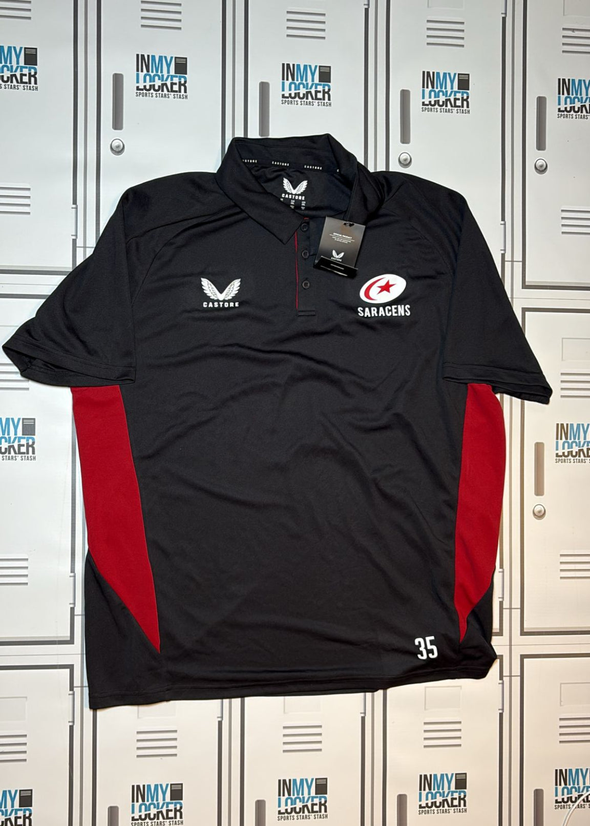 Tom Willis - Saracens Castore Technical Polo Shirt Numbered 35 [Black]