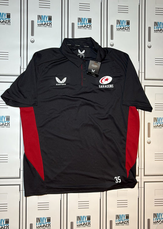 Tom Willis - Saracens Castore Technical Polo Shirt Numbered 35 [Black]