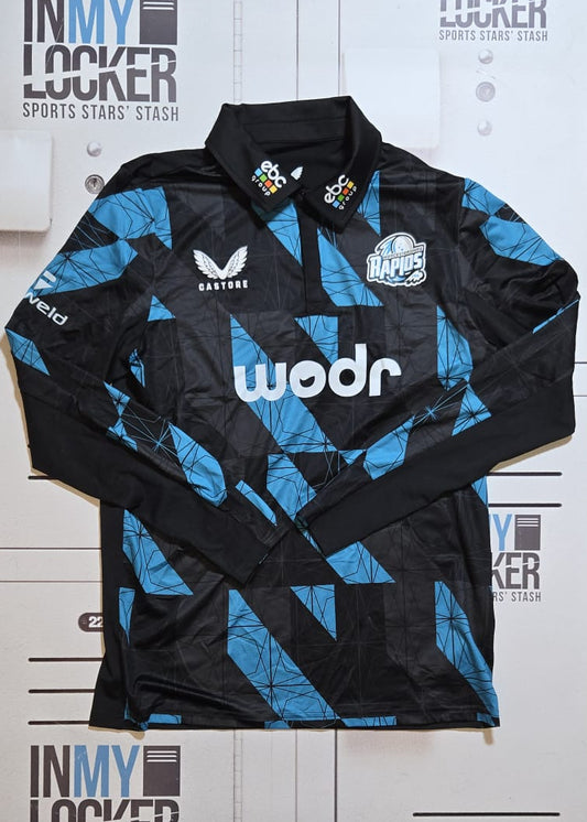 Worcestershire County Cricket Club Worcester Rapids Long Sleeve Polo Shirt [Blue & Black]