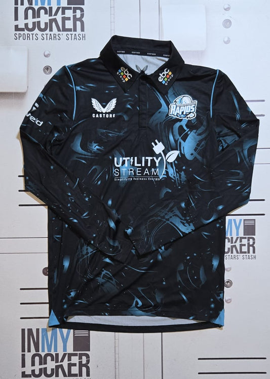 Worcestershire County Cricket Club Worcester Rapids Long Sleeve Polo Shirt [Black & Blue]