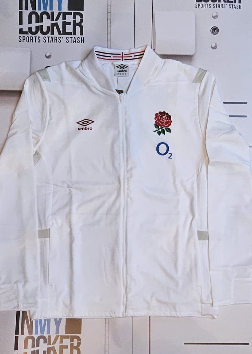 England Rugby Anthem Jacket V Neck [White with Red Rose]