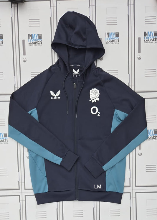 England Rugby Castore Full Zip Hooded Top Initialled LM [Navy]