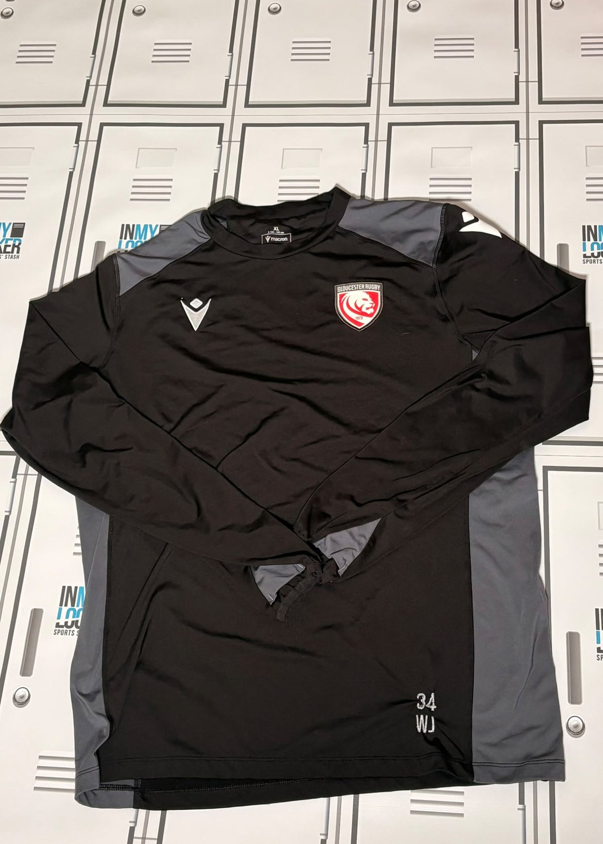 Will Joseph - Gloucester Rugby Macron Long Sleeve Top Initialled WJ and Numbered 34 [Black]