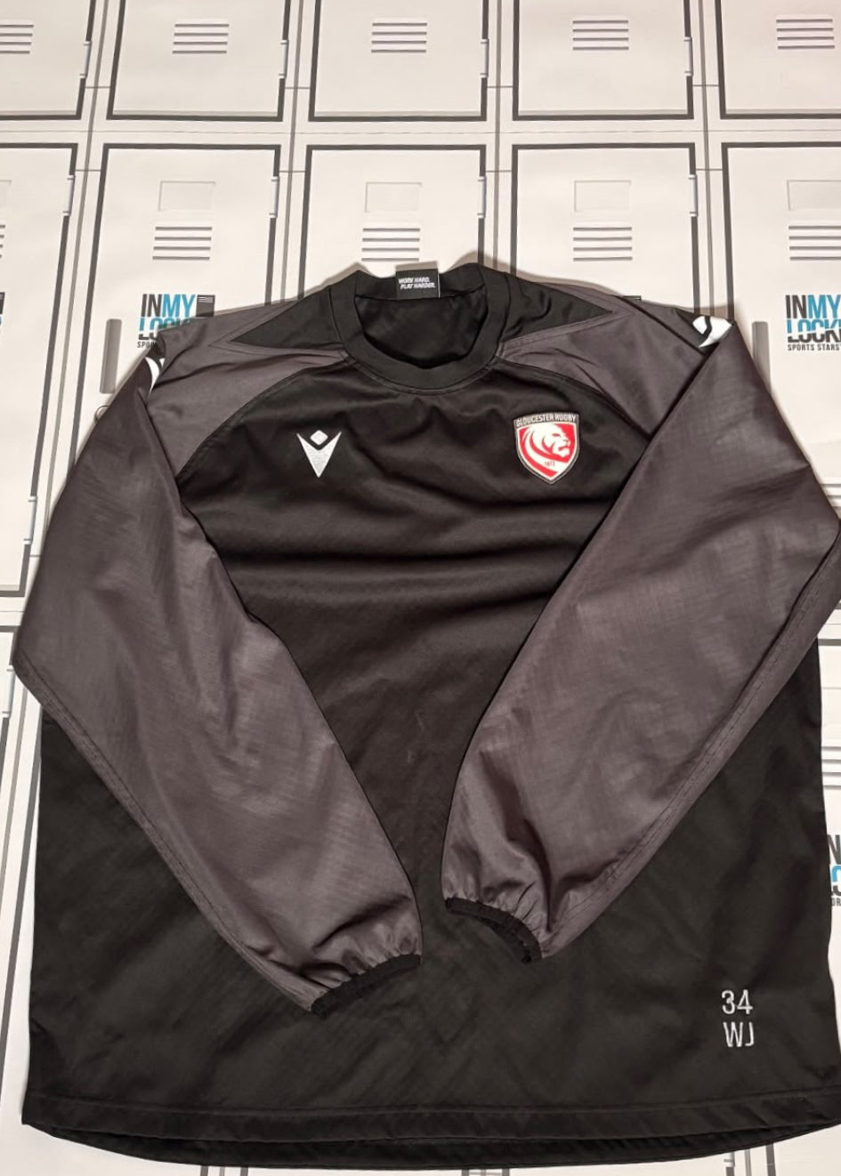 Will Joseph - Gloucester Rugby Macron Long Sleeve Training Top Initialled WJ and Numbered 34 [Black]