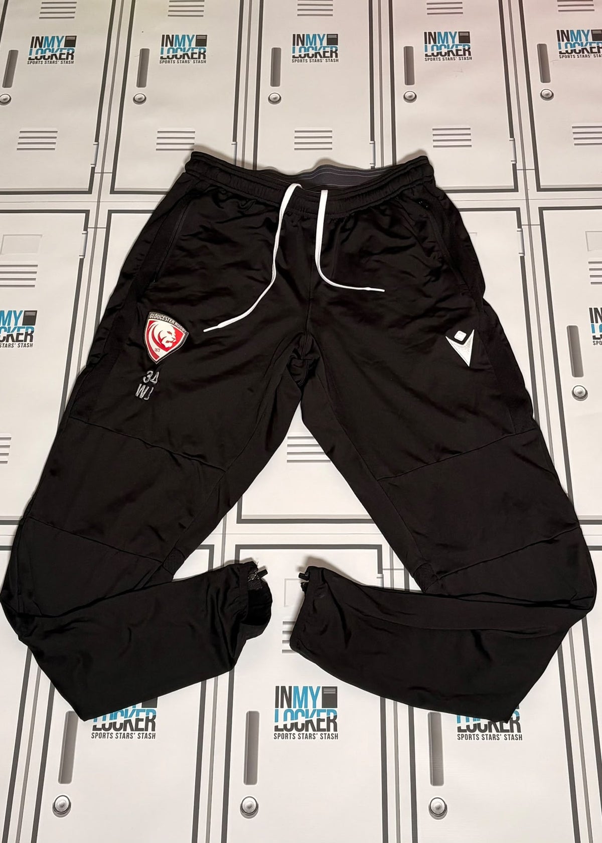 Will Joseph - Gloucester Rugby Macron Training Trousers Initialled WJ and Numbered 34 [Black]